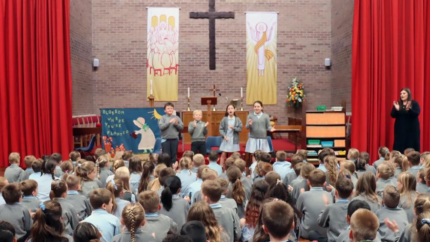 Children facing cross