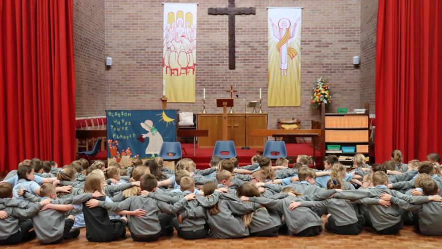 Children facing cross
